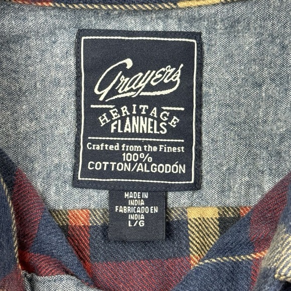 Grayers Flannel Shirt Men's Large Blue Plaid Button Up Rugged Outdoors Cabincore - Picture 5 of 9